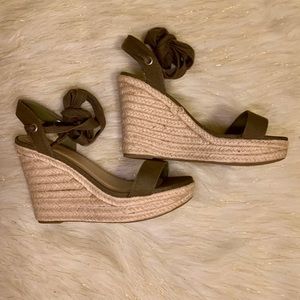 Gia Ankle Wrap Wedge Espadrilles in Olive